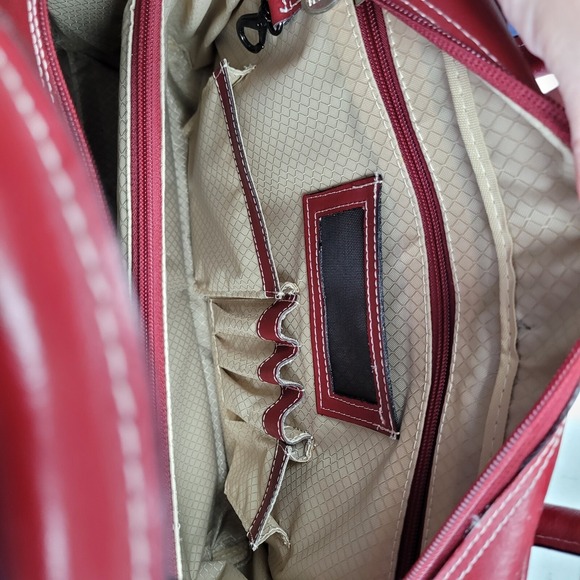 McKLEIN Red Leather Wheeled Business Laptop Computer Case Bag Removable Wheels - Picture 9 of 16